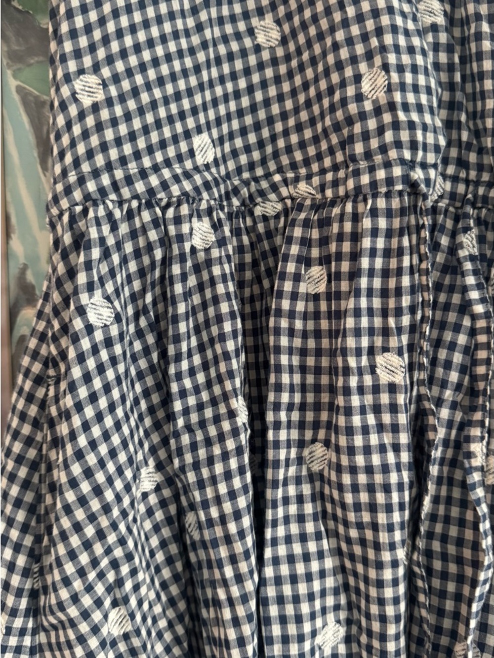 Madewell Black and White Gingham Midi Dress with Floral Dots - Picture 2 of 4